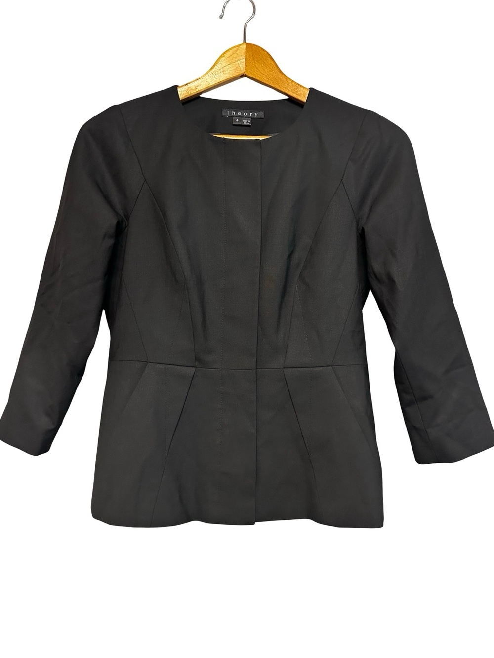 Theory Wool Blend Structured Blazer Jacket SZ 4 Minimalist Tailored Career